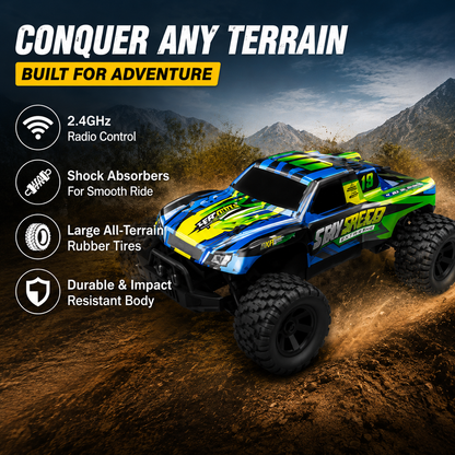 20KM/H Off Road 4WD RC Monster Truck for Kids & Adults – Off-Road Remote Control Car with 1 Rechargeable Batteries