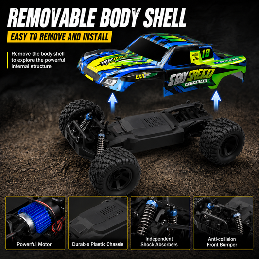 20KM/H Off Road 4WD RC Monster Truck for Kids & Adults – Off-Road Remote Control Car with 1 Rechargeable Batteries
