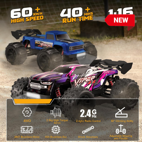 SBD Bison 1/16 Scale RC Car 60KM/H High Speed 4WD Off Road Monster Truck RTR All Terrain - Blue