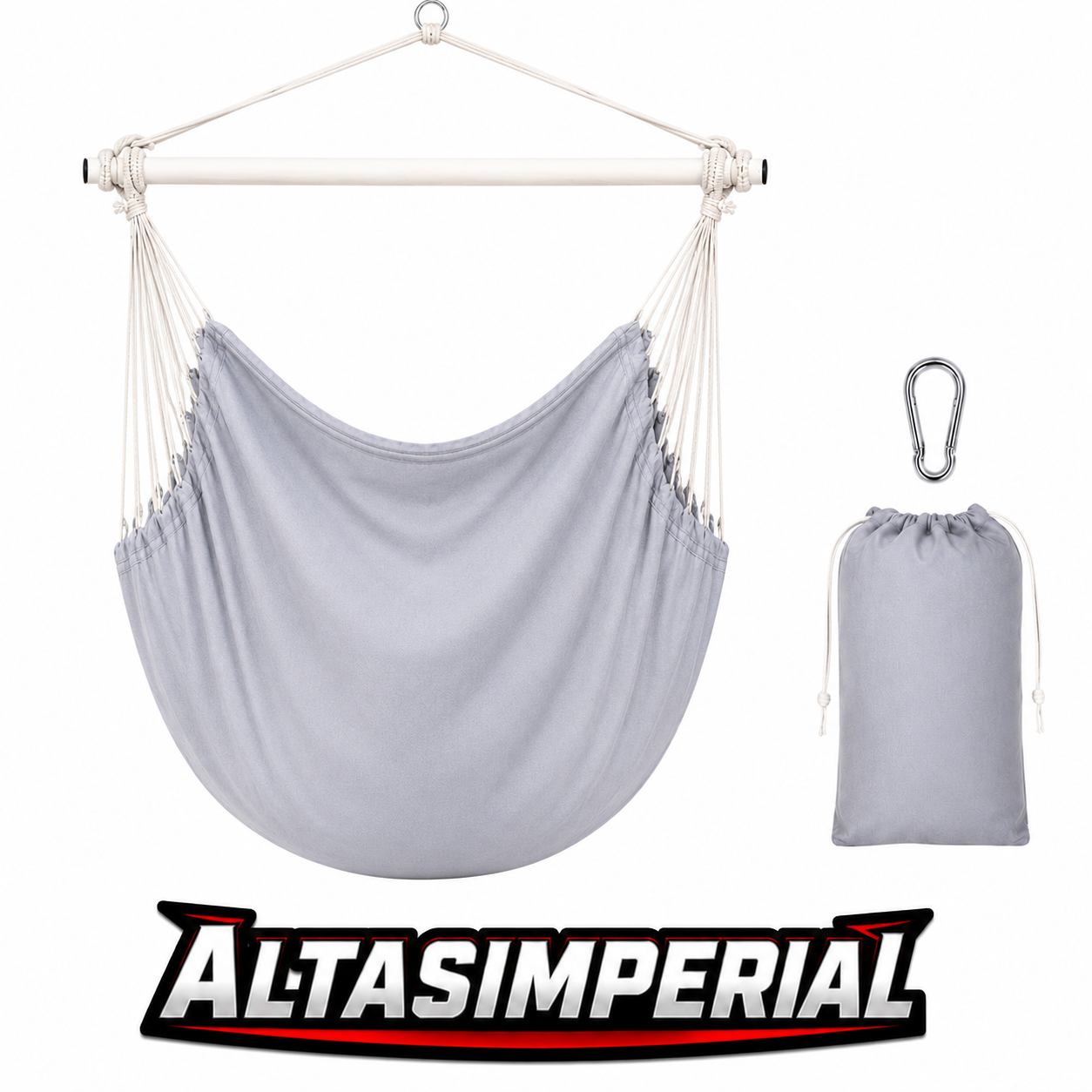hammock chair hanging rope swing, maximum 300 lbs. 2-seat cushions included, good quality cotton weave in light grey