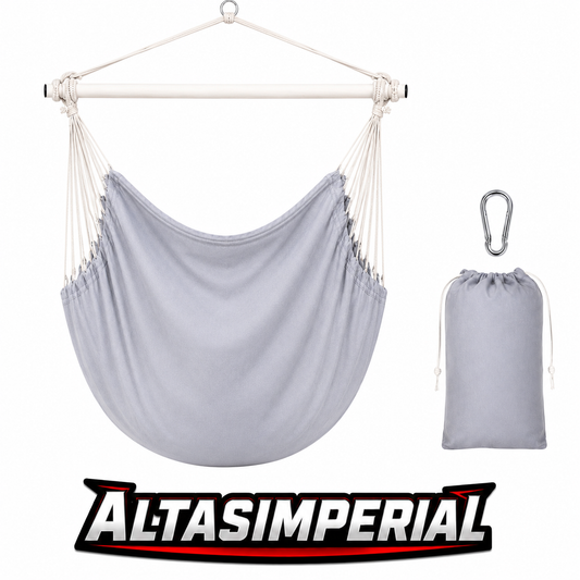 Hammock Chair Hanging Rope Swing, Maximum 300 lbs. 2-Seat Cushions Included, Good Quality Cotton Weave in Light Grey