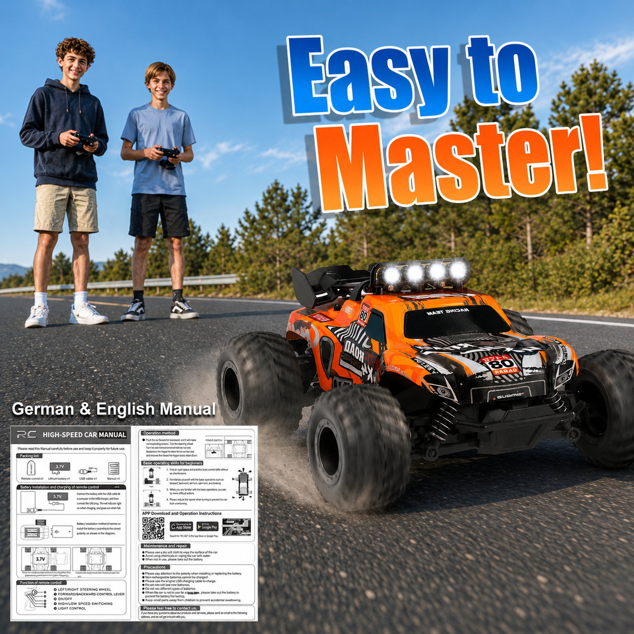 1:18 rc monster conquer truck for kids ages and hobby fans | 2.4ghz remote control car with led body lights | 20-32 km/h off-road toy truck